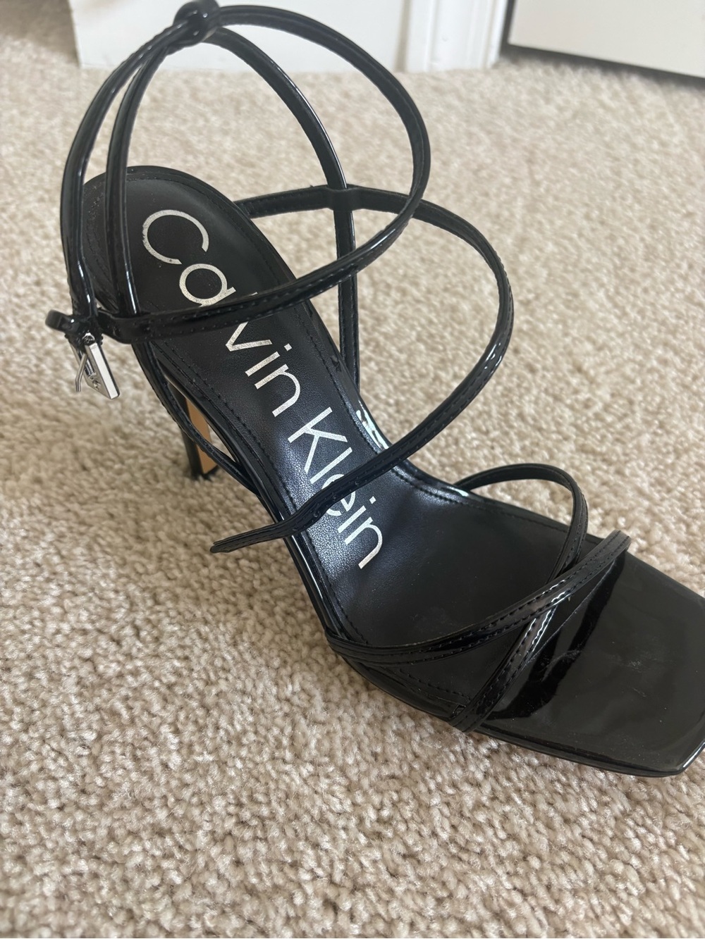 Calvin Klein Teagan Black Patent Strappy Stiletto - Picture 7 of 8